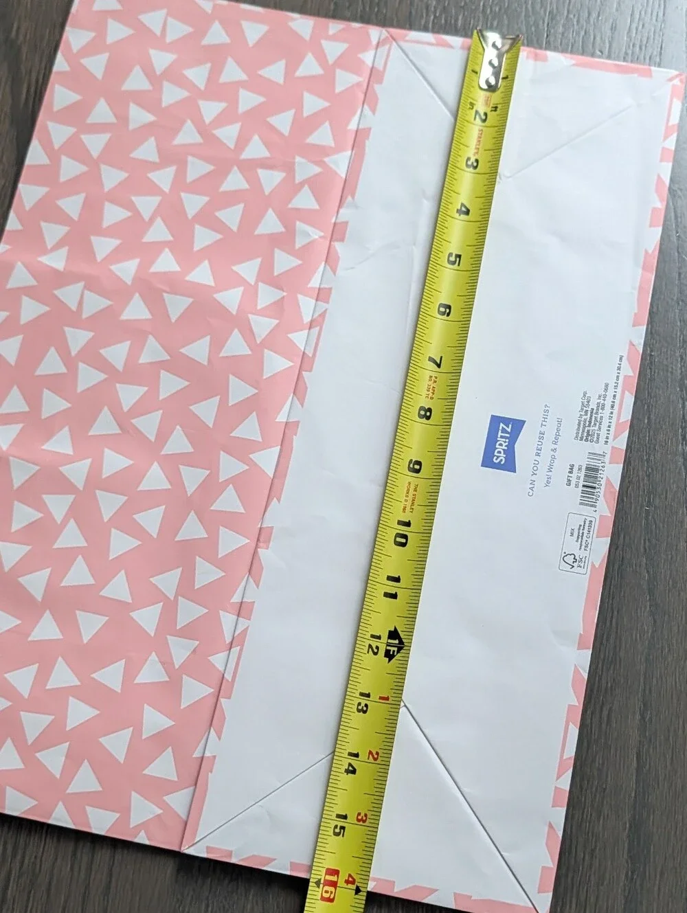 Spritz Pink & White Triangle Geometric Extra Large Paper Gift Bag 16x12x6